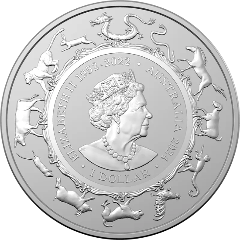 1 oz Сребърна Монета Австралийски Лунар Годината на Дракона 2024