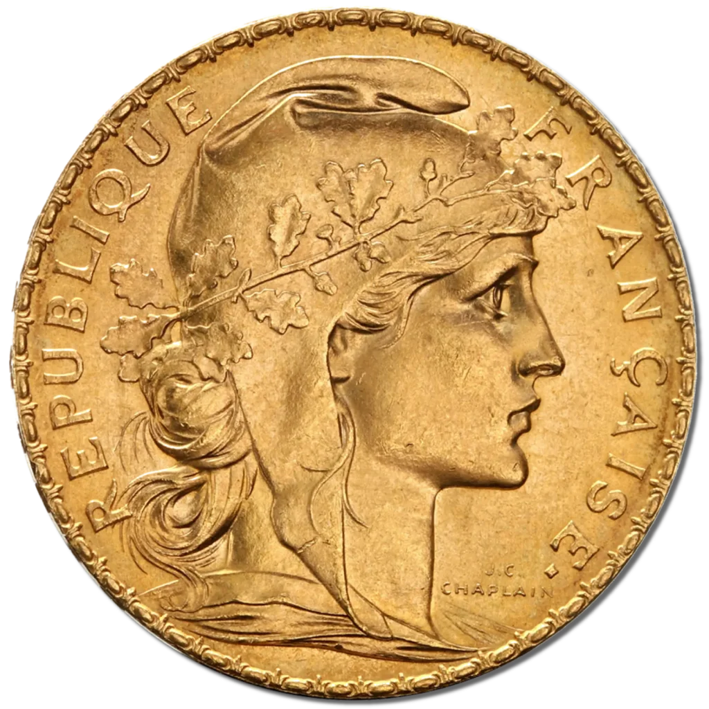 20 Френски Франка Златна Монета Мариана 1907–1914