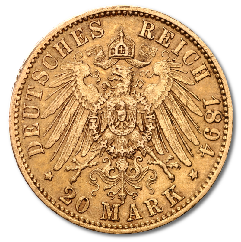 20 Марки Император Вилхелм II Прусия Златна Монета 1888-1913